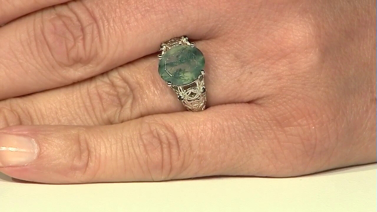 Video Anillo en plata con Ágata de musgo