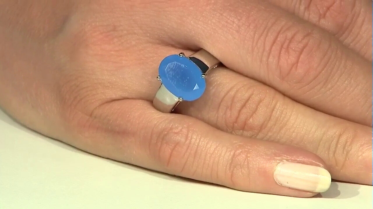 Video Zilveren ring met een Blauwe chalcedoon