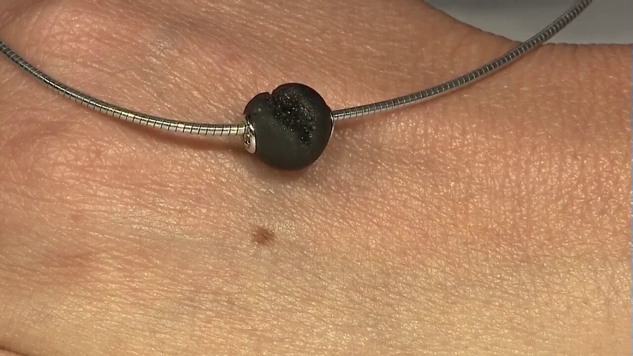 Video Pendentif en argent et Agate étincelante noire (MONOSONO COLLECTION)