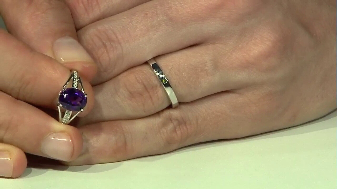 Video Zilveren ring met een I3 Groene Diamant