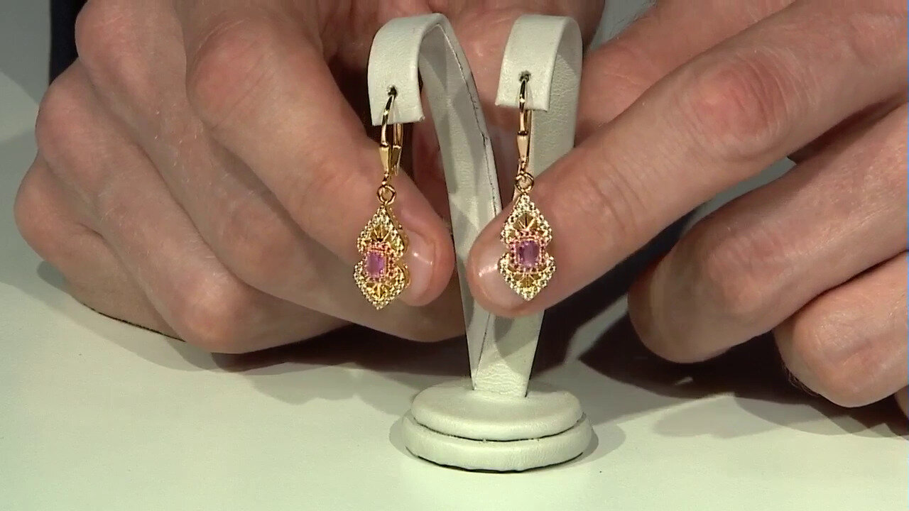 Video Boucles d'oreilles en argent et Saphir de Ceylan rose non chauffé