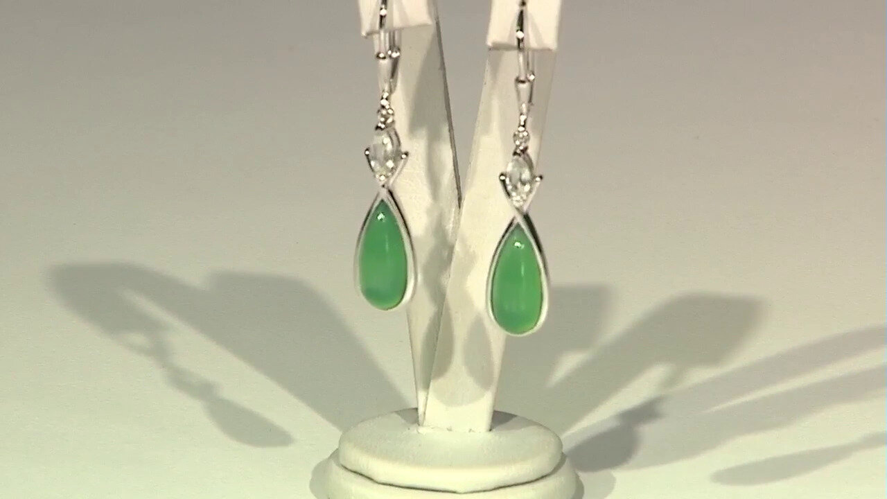 Video Green Chalcedony Silver Earrings (KM by Juwelo)