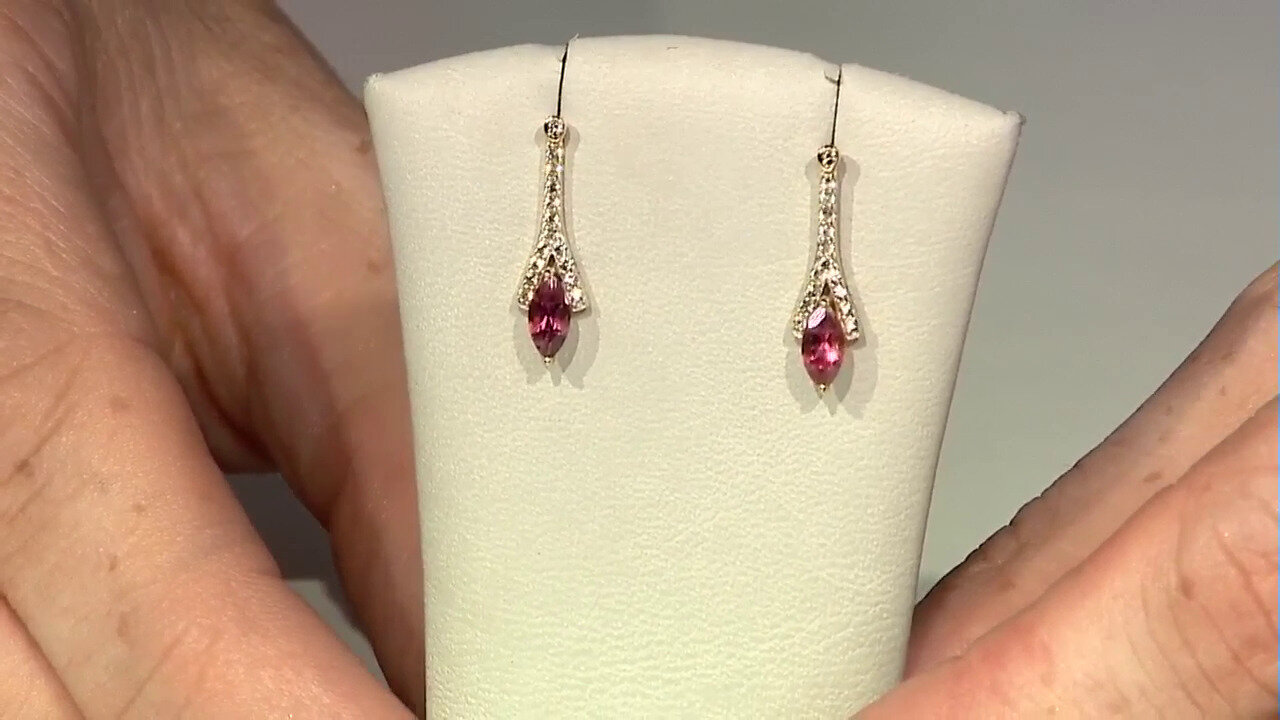 Video 9K Nigerian Pink Tourmaline Gold Earrings (Adela Gold)