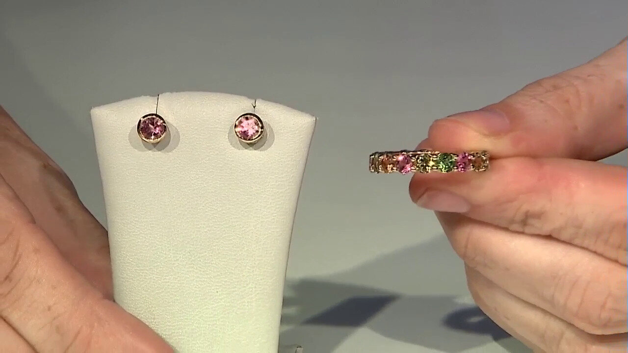 Video 9K Nigerian Pink Tourmaline Gold Earrings (Adela Gold)