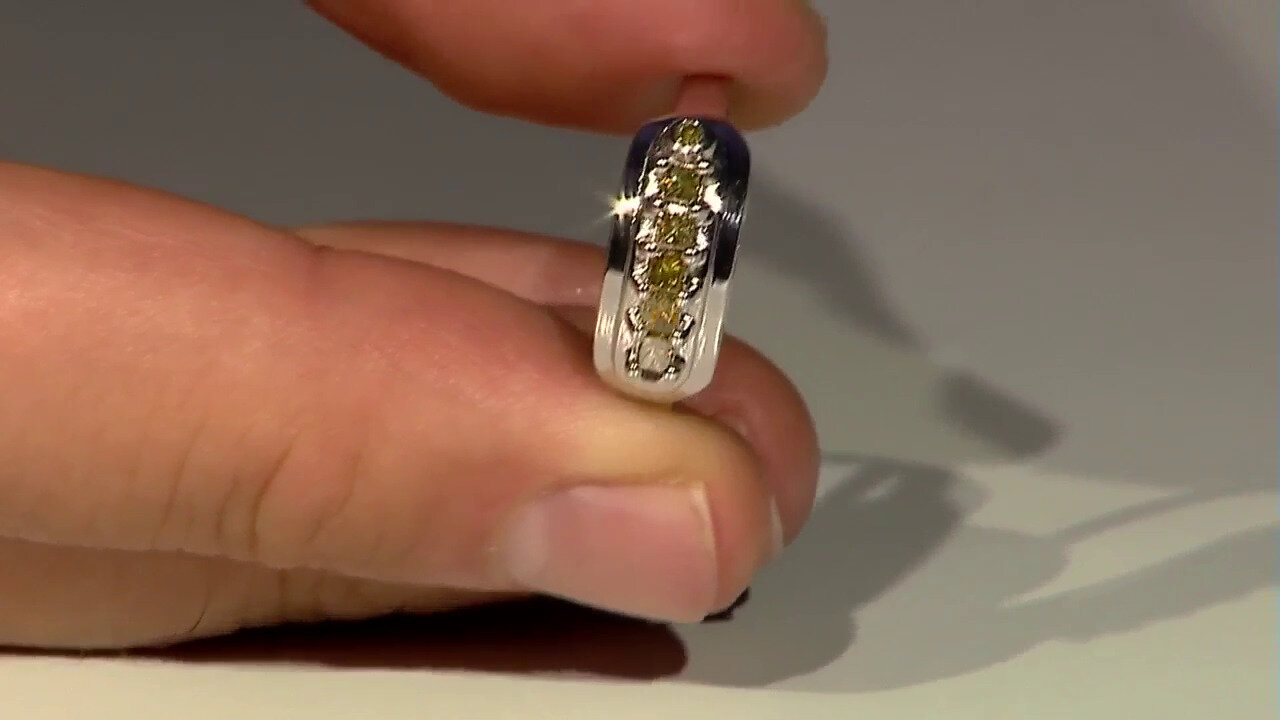 Video Anello placcato in platino con Diamante Fancy