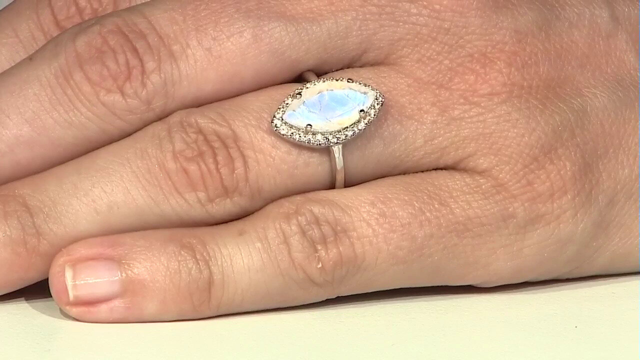 Video Rainbow Moonstone Silver Ring