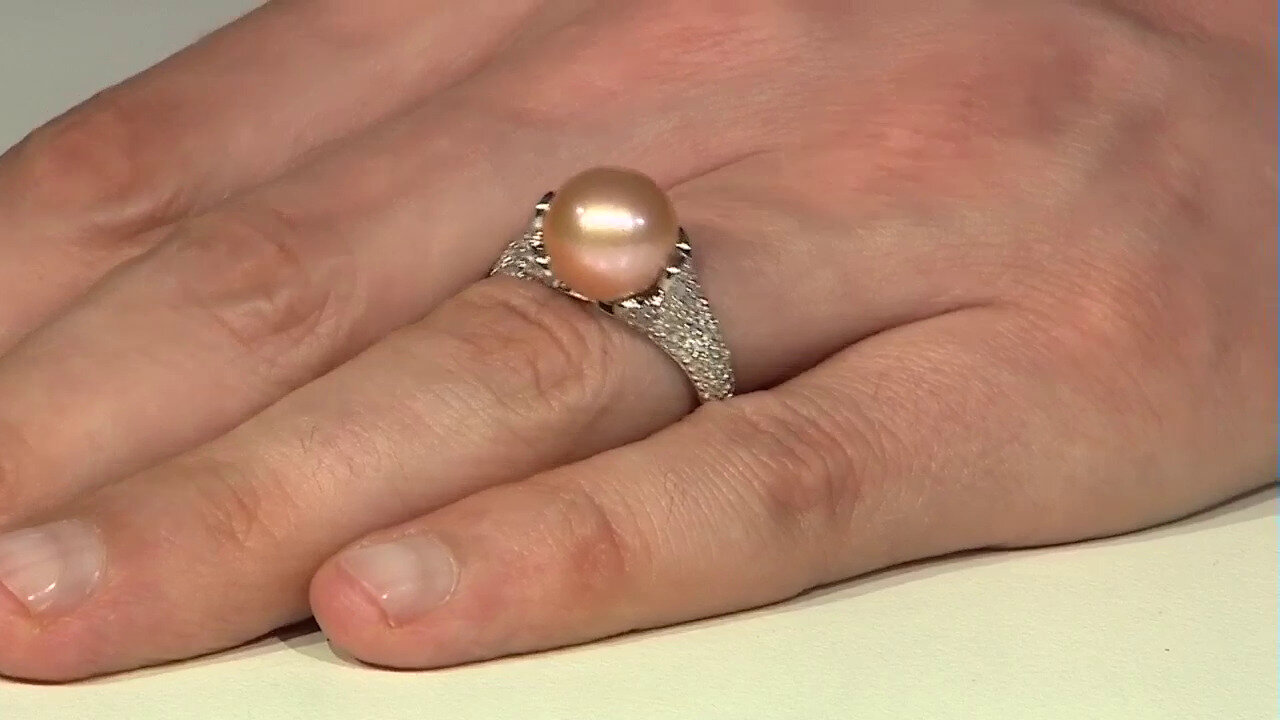 Video Anillo en plata con Perla durazno Freshwater