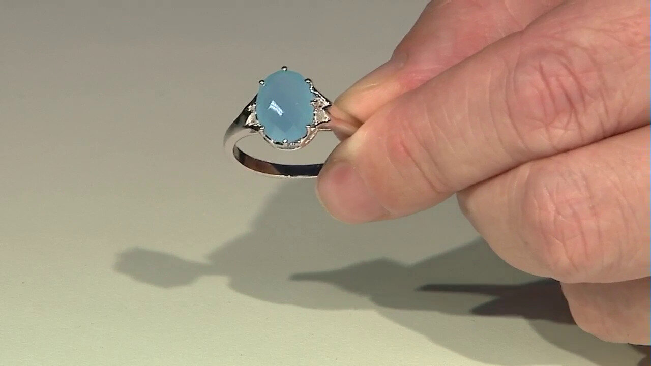 Video Zilveren ring met een Blauwe chalcedoon