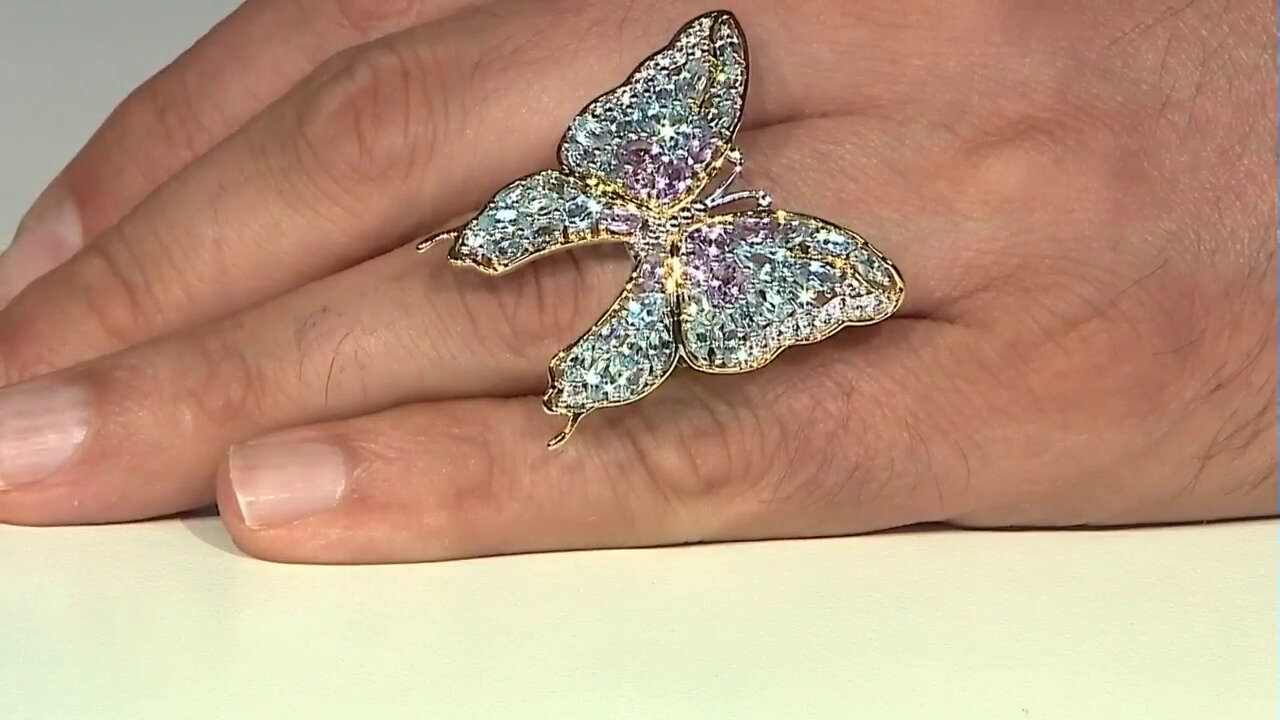 Video Zilveren ring met hemel-blauwe topaasstenen (Gems en Vogue)