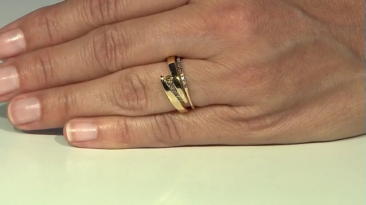 Video 9K SI2 Champagne Diamond Gold Ring