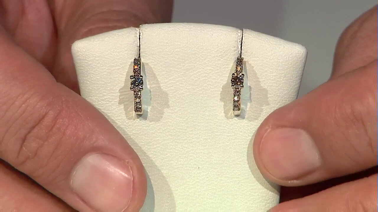 Video 9K SI2 Champagne Diamond Gold Earrings