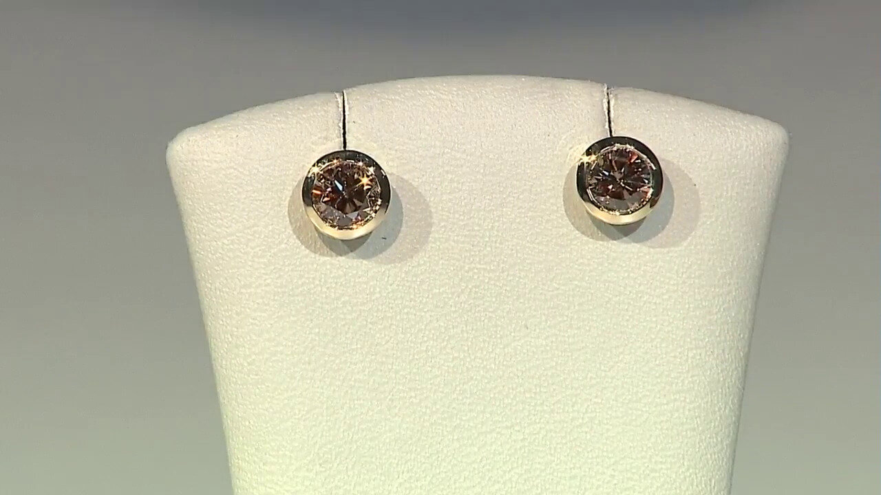 Video 14K I3 Champagne Diamond Gold Earrings