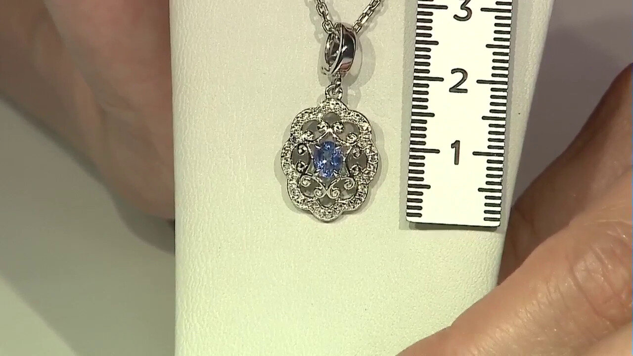 Video Pendentif en argent et Saphir bleu de Ceylan non chauffé