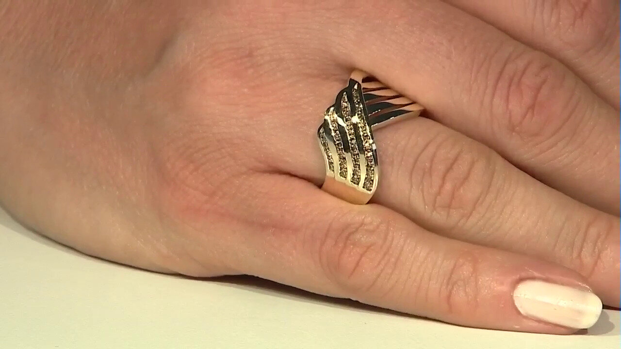 Video 9K I2 Champagne Diamond Gold Ring (de Melo)