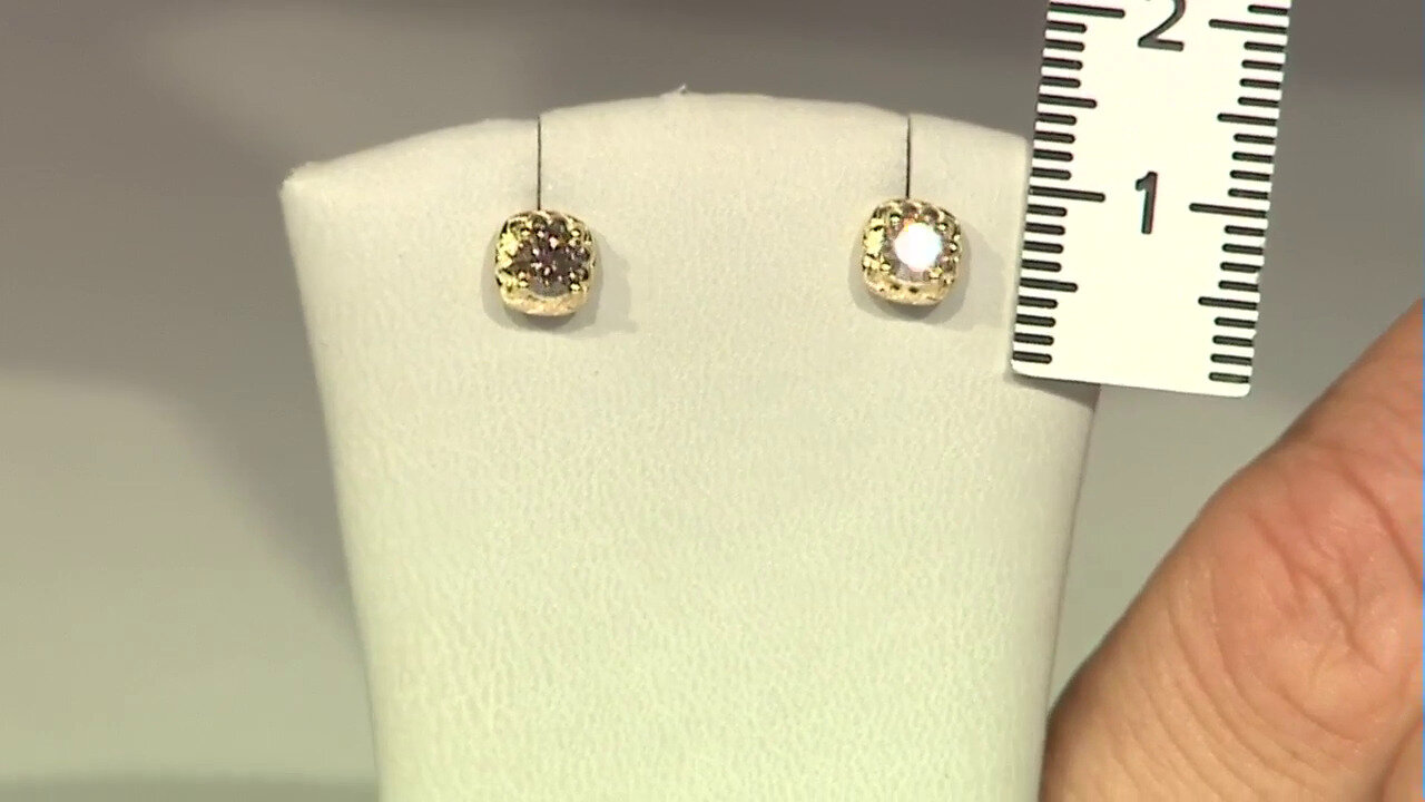 Video 9K I2 Champagne Diamond Gold Earrings (de Melo)