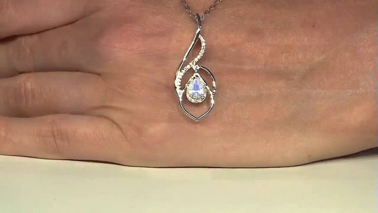 Video Pendentif en argent et Pierre de Lune arc-en-ciel