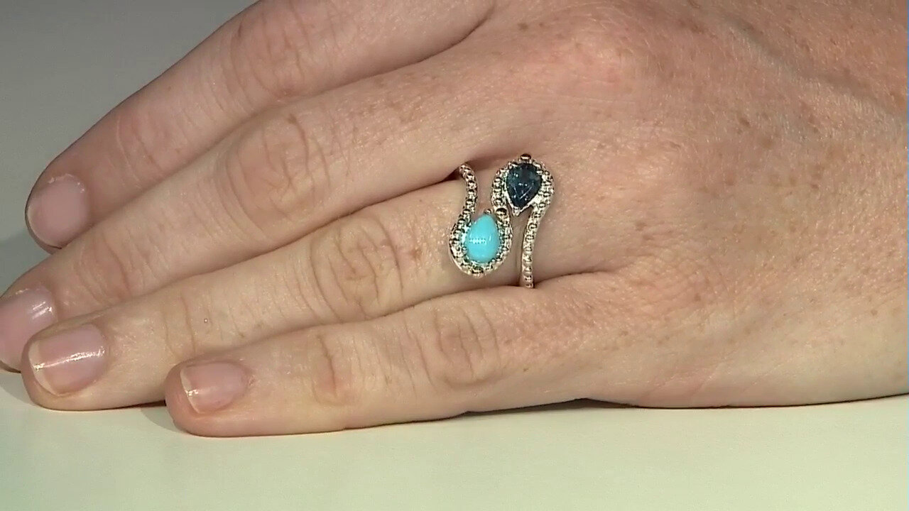 Video Anillo en plata con Topacio azul de Londres (Granulieren)