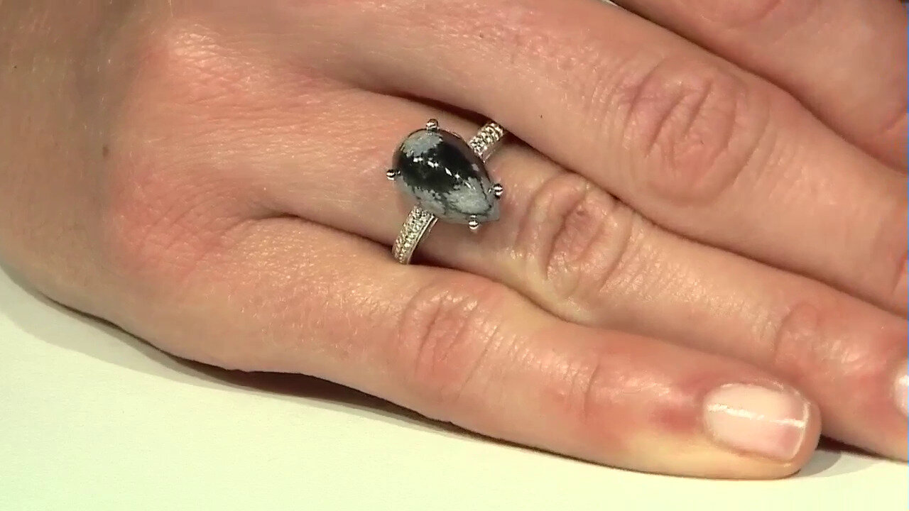 Video Snowflake Obsidian Silver Ring