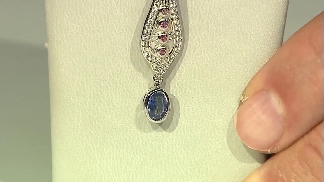 Video Pendentif en argent et Saphir bleu de Ceylan non chauffé