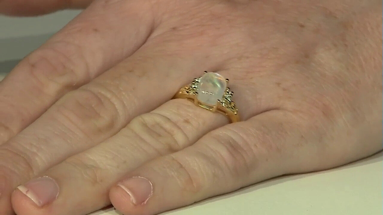 Video Rainbow Moonstone Silver Ring