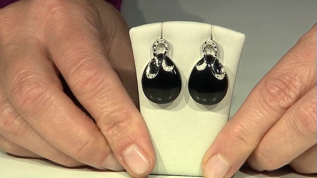 Video Black Agate Silver Earrings