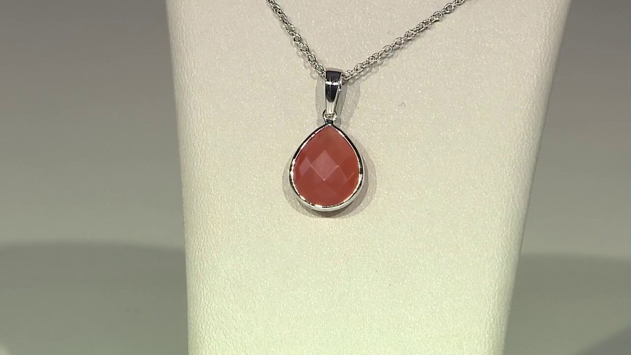 Video Collar en plata con Piedra de luna melocotón