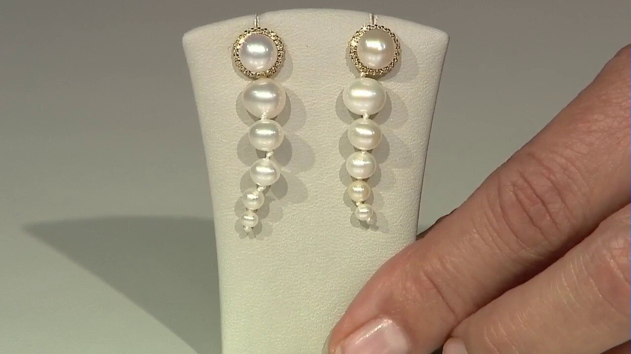 Video White Freshwater Pearl Silver Earrings