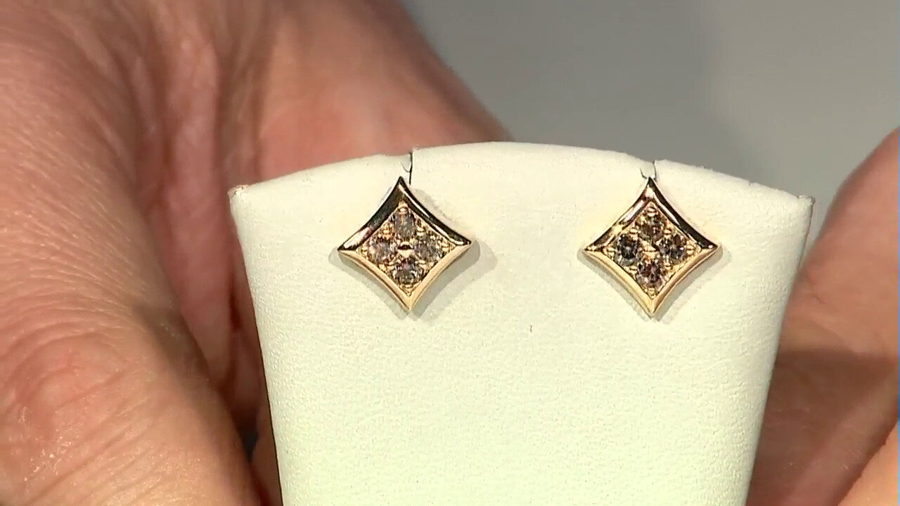 Video 9K I3 Champagne Diamond Gold Earrings (de Melo)