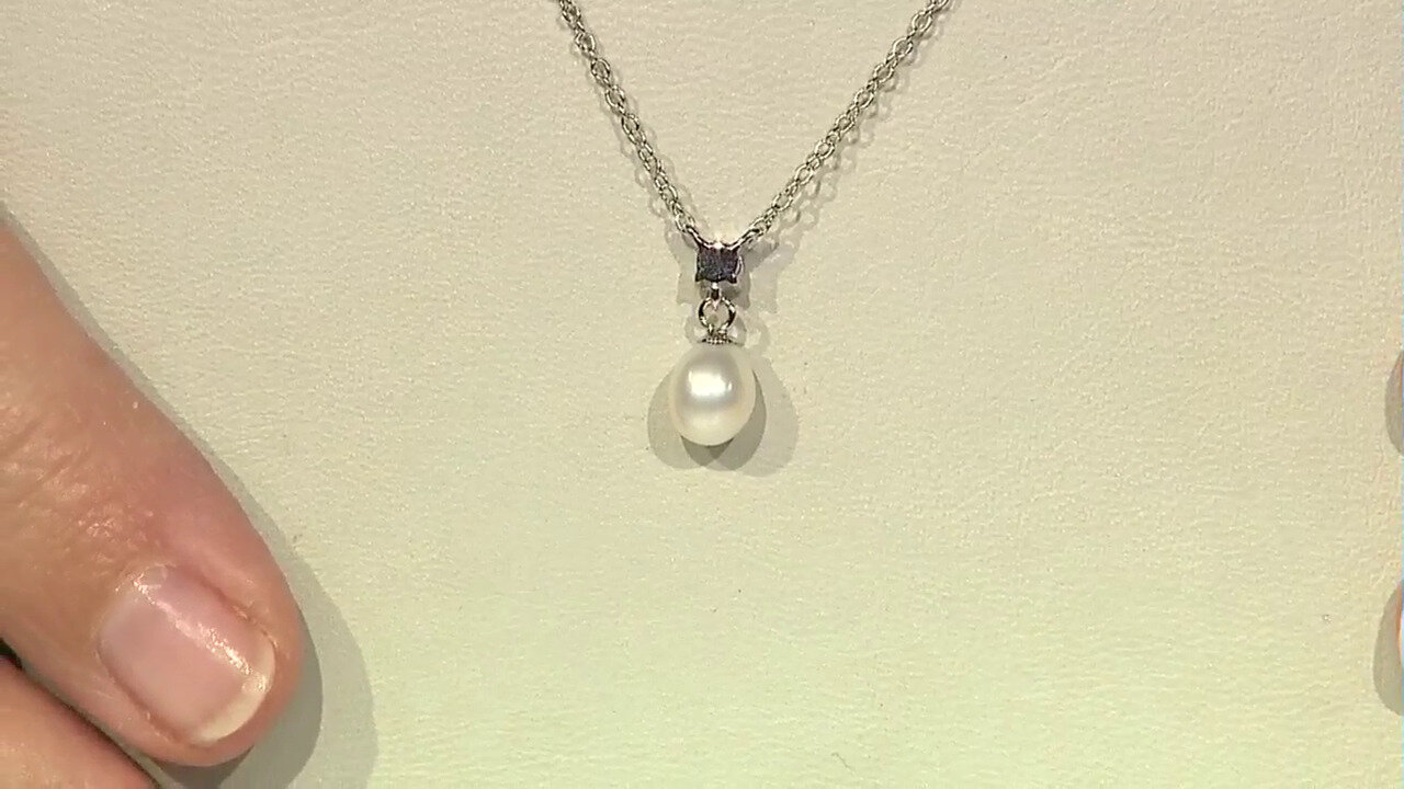 Video White Freshwater Pearl Silver Necklace