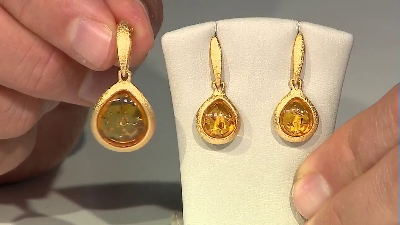 Video Cognac Baltic Amber Silver Earrings (dagen)