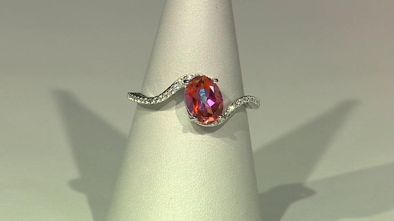 Video Bague en argent et Quartz mystique couleur pêche