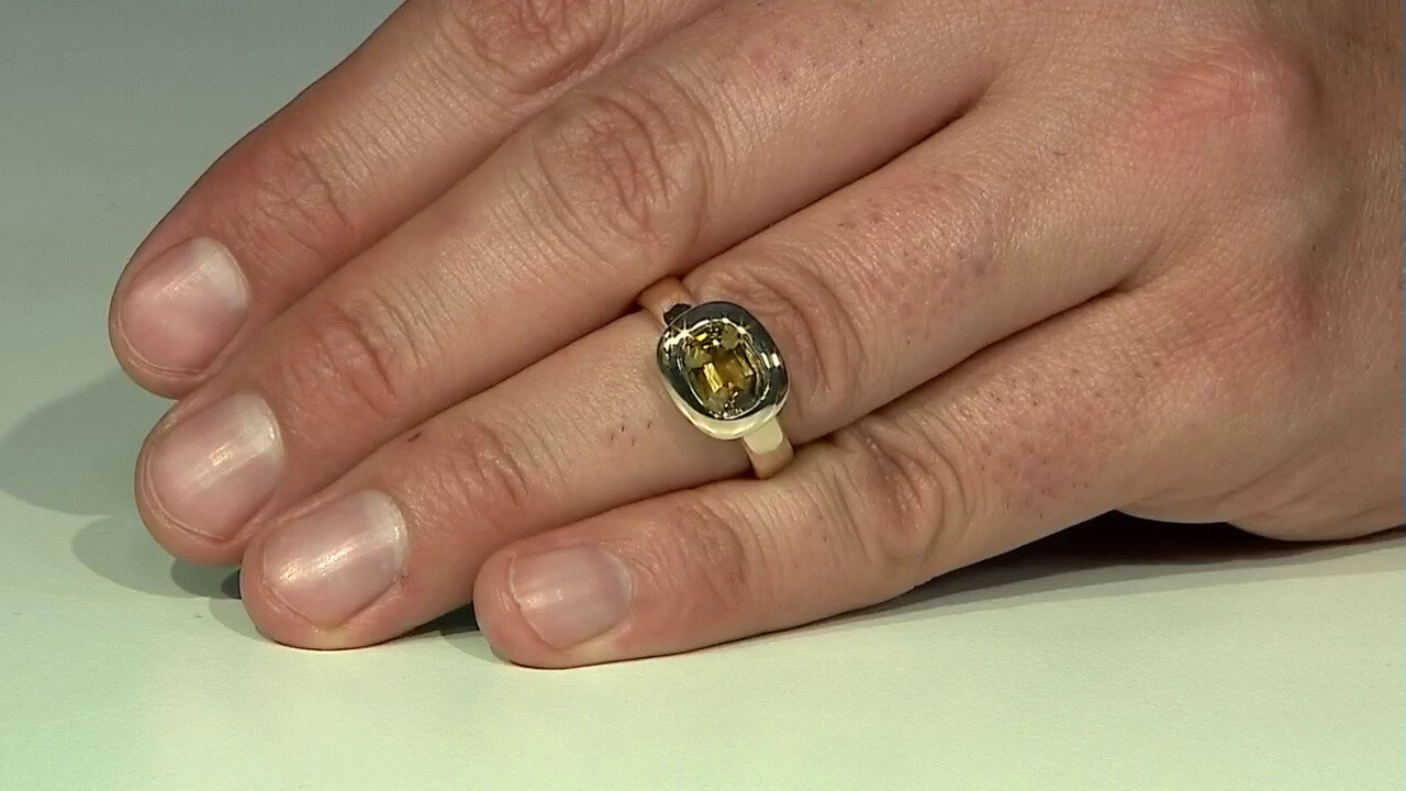 Video 9K Unheated Yellow Tanzanite Gold Ring (de Melo)