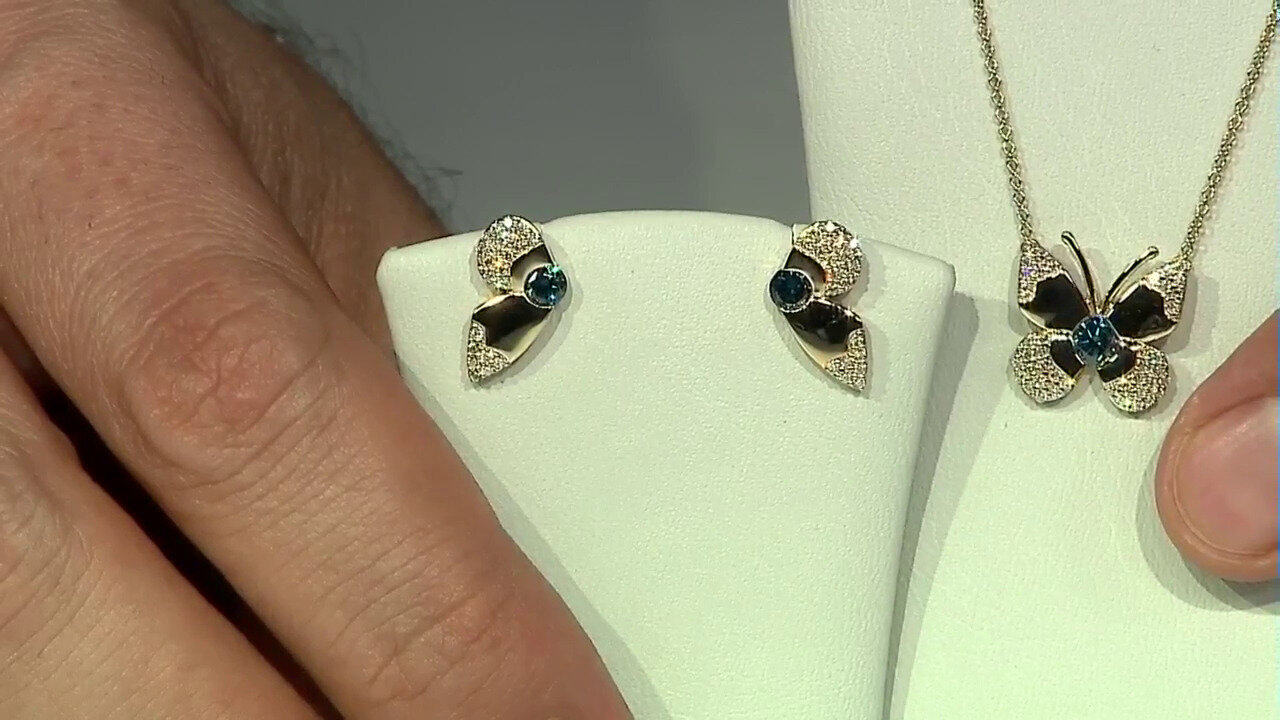 Video 9K SI2 Blue Diamond Gold Earrings (de Melo)