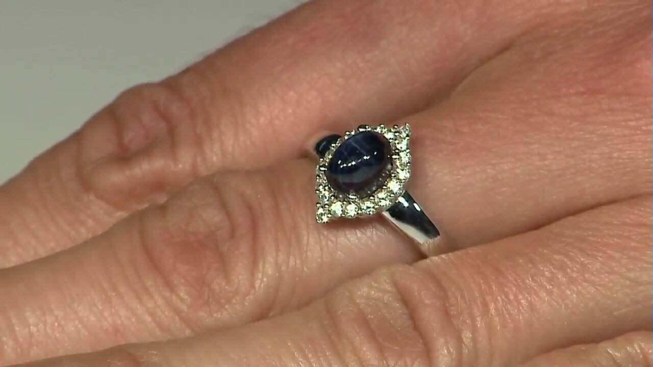 Video Blue Star Sapphire Silver Ring