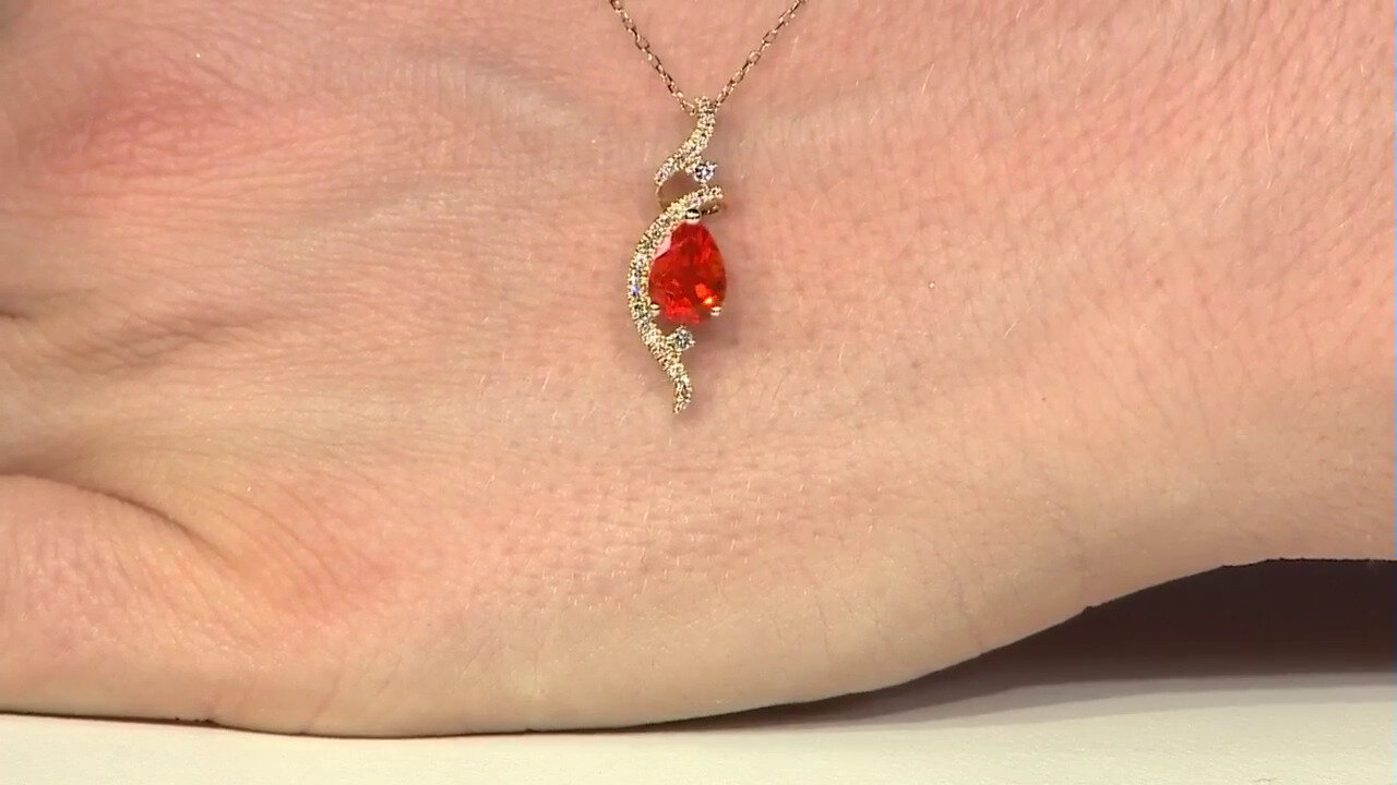 Video 14K Mexican Fire Opal Gold Necklace (CIRARI)