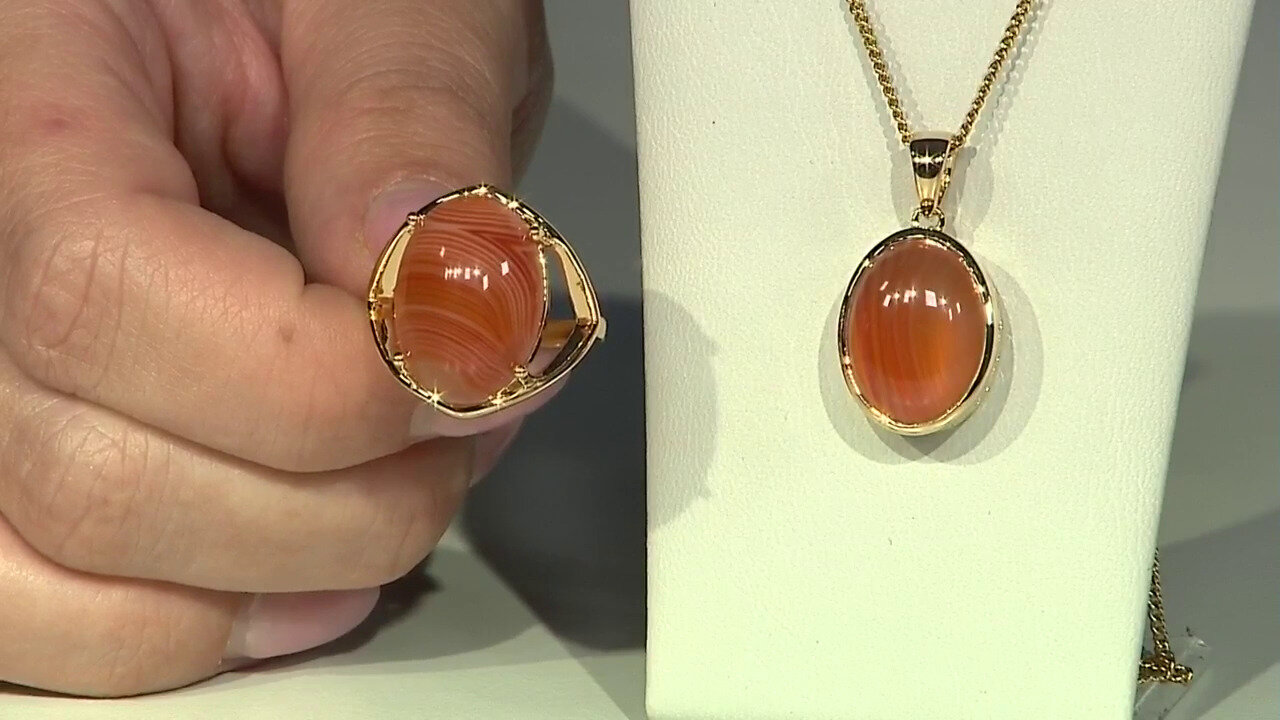 Video Bague en argent et Agate à bandes orange