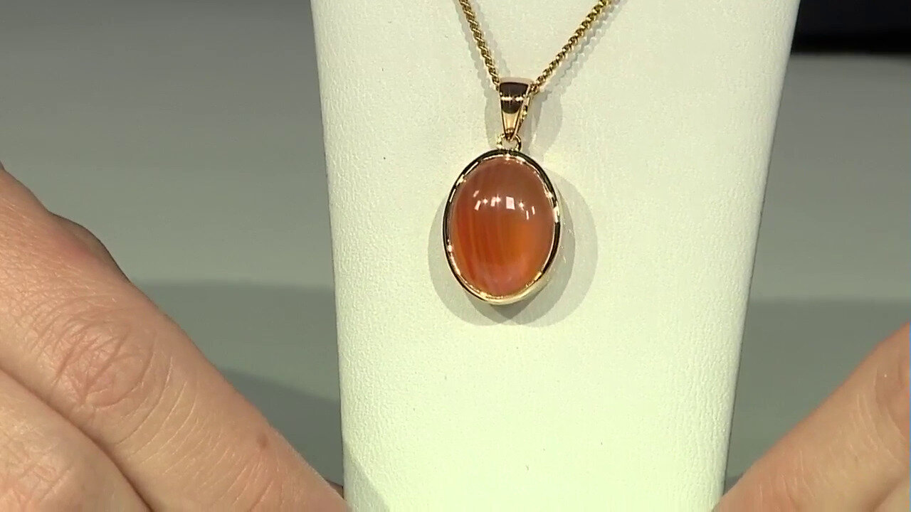 Video Orange Banded Agate Silver Pendant