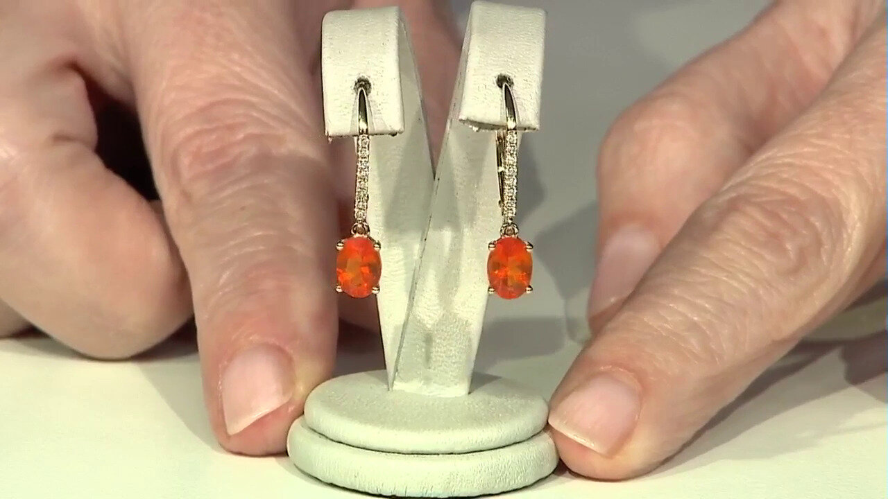 Video 14K Mexican Fire Opal Gold Earrings (CIRARI)