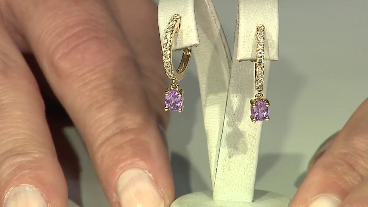 Video 9K Ceylon Purple Sapphire Gold Earrings