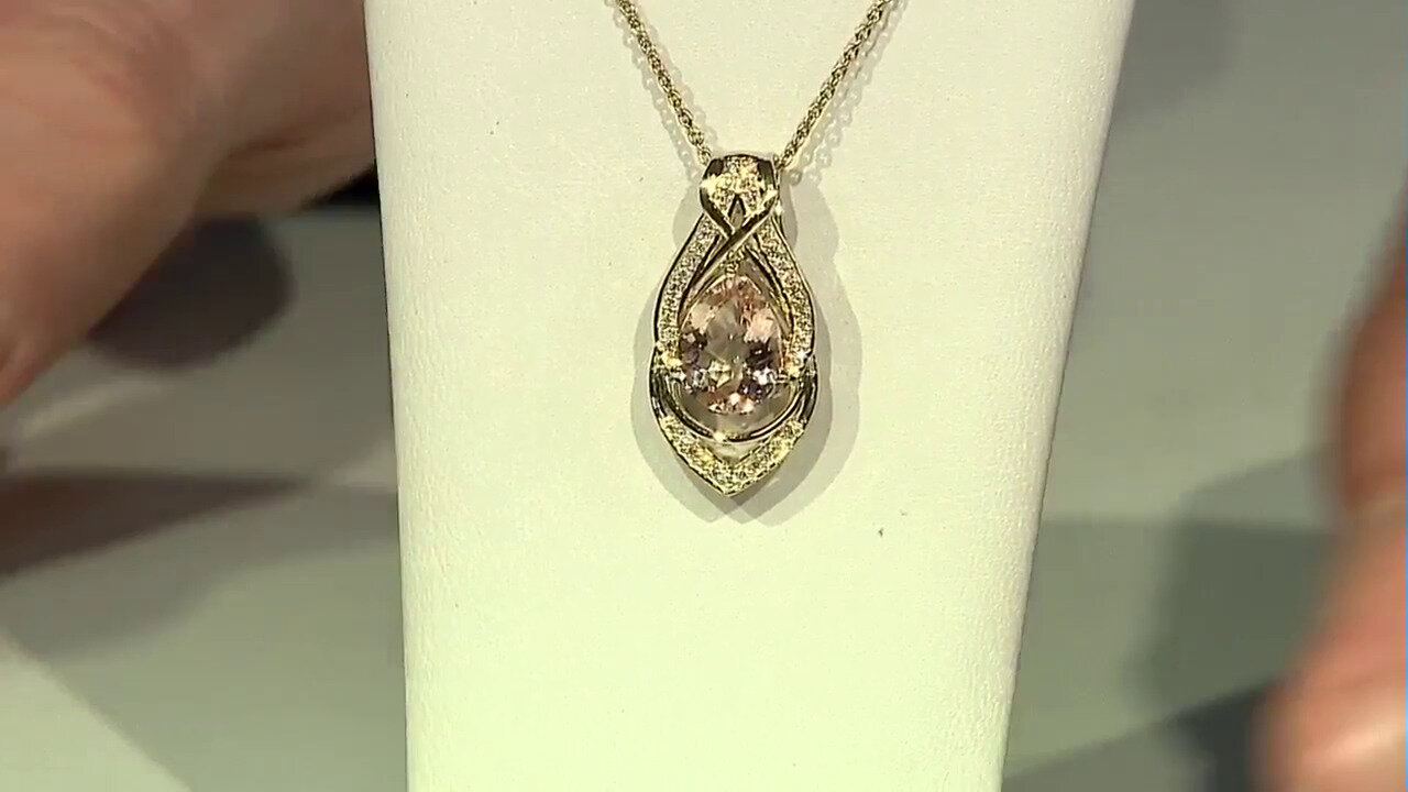 Video 9K AAA Madagascan Morganite Gold Necklace (de Melo)