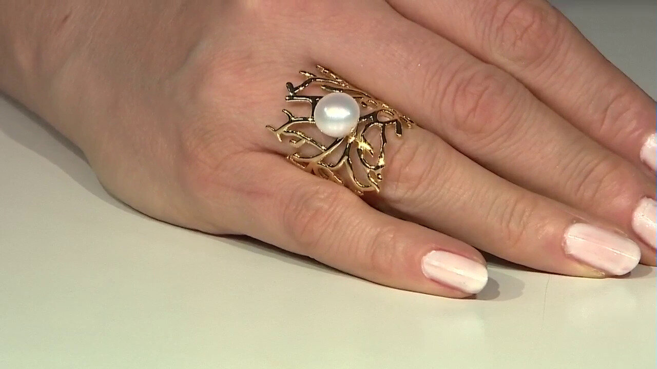 Video White Freshwater Pearl Silver Ring