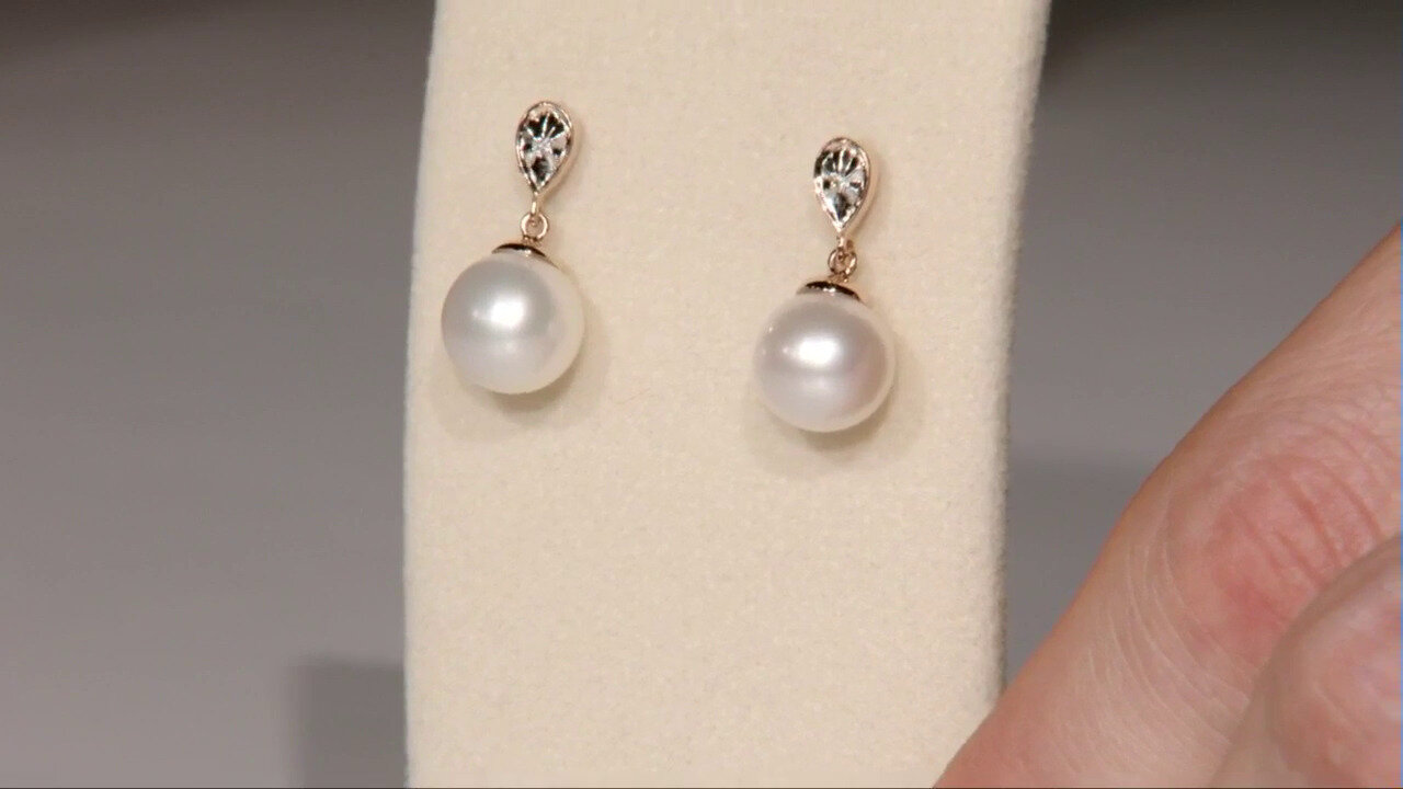 Video 9K White Freshwater Pearl Gold Earrings (TPC)