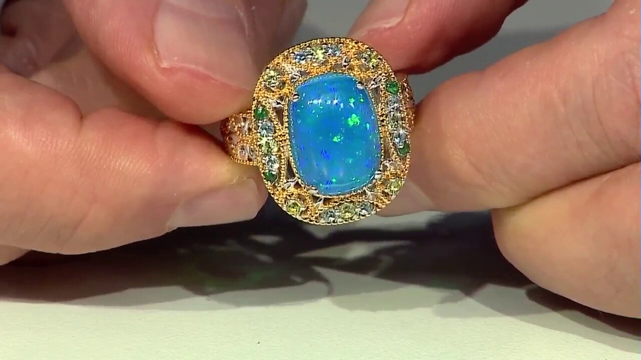 Video Blue Ethiopian Opal Silver Ring (Gems en Vogue)