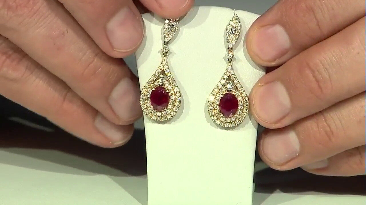 Video 14K Mozambique Ruby Gold Earrings (CIRARI)