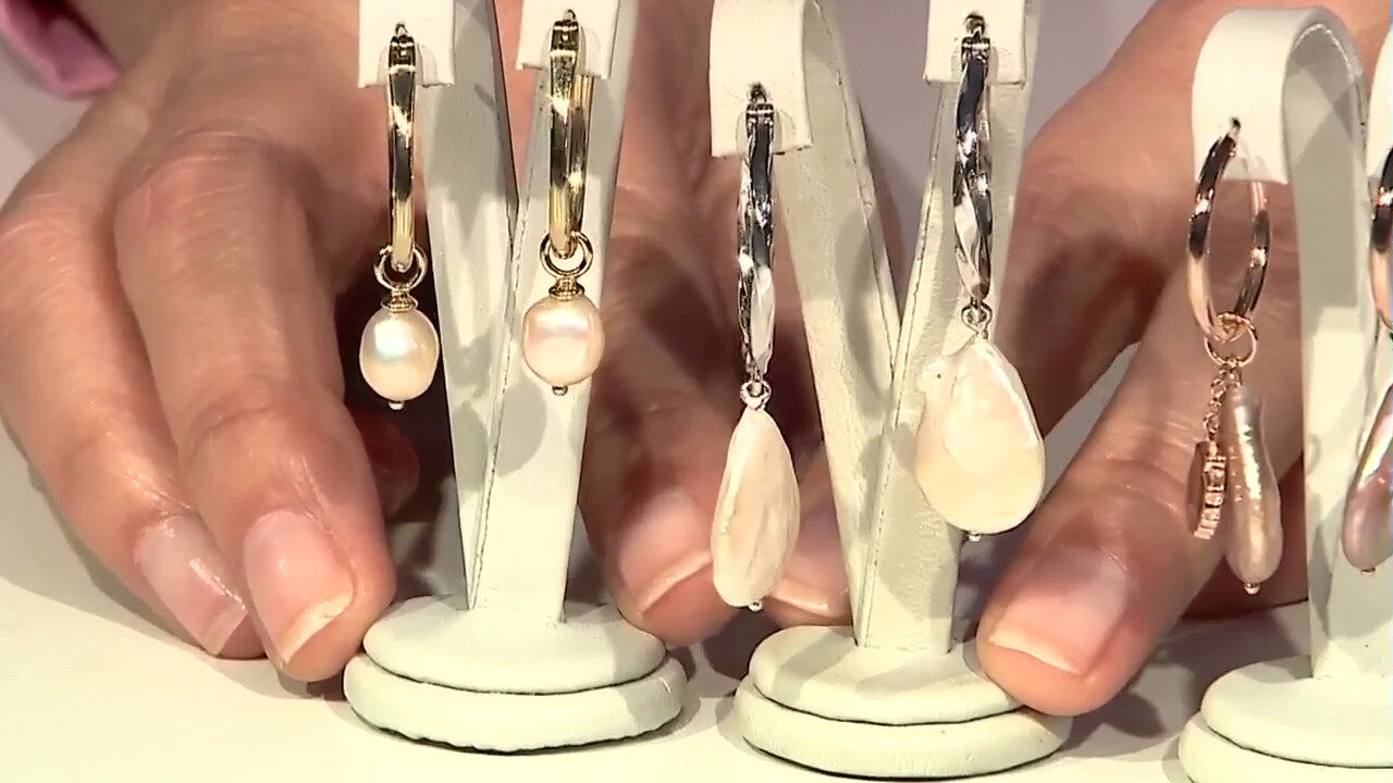 Video Boucles d'oreilles en argent et Perle de culture d'eau douce de couleur pêche (TPC)