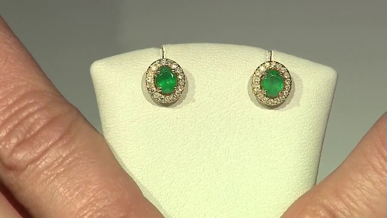 Video 10K AAA Zambian Emerald Gold Earrings