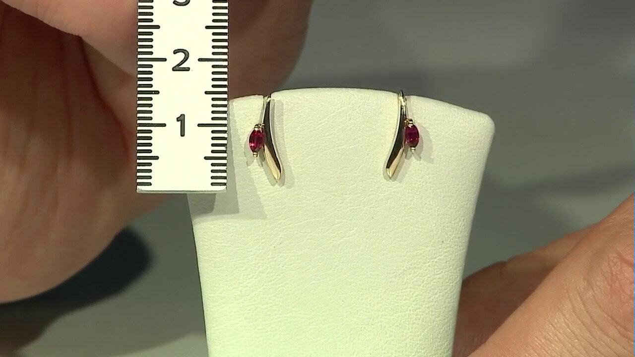 Video 9K Red Burmese Spinel Gold Earrings (de Melo)