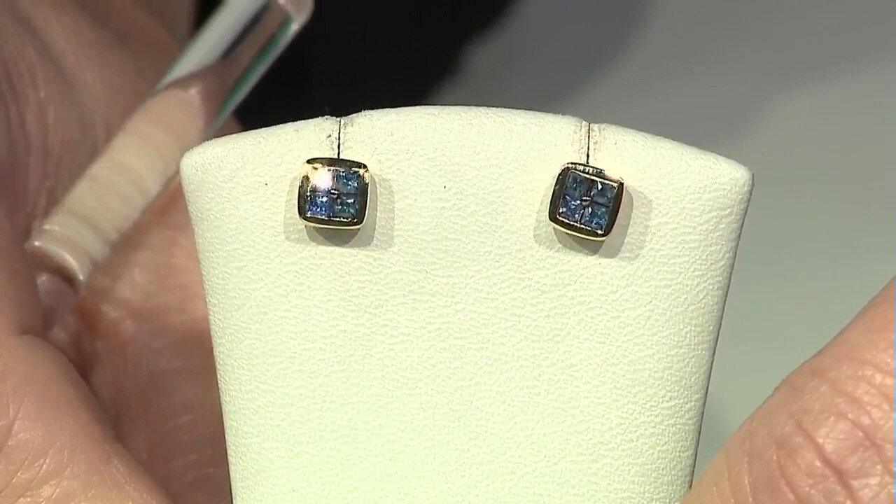 Video 9K Blue Sapphire Gold Earrings