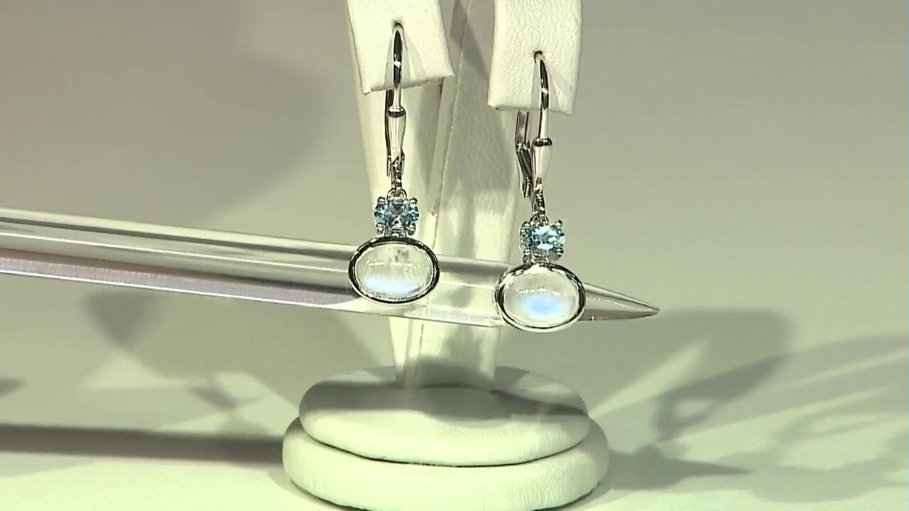 Video Blue Moonstone Silver Earrings (KM by Juwelo)