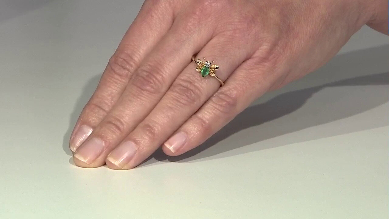 Video 14K AAA Zambian Emerald Gold Ring (CIRARI)